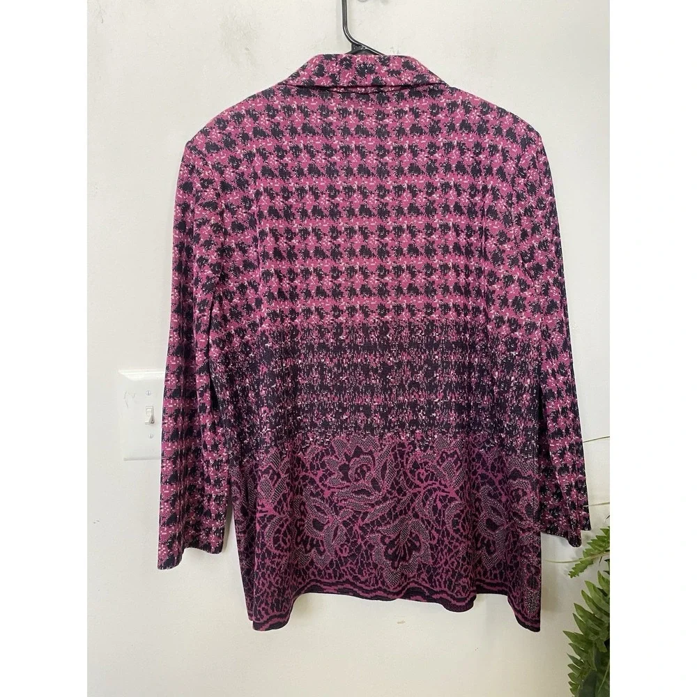 NWT Misook‎ Pink Black Houndstooth Floral Knit Blazer Jacket Cardigan XL, $398